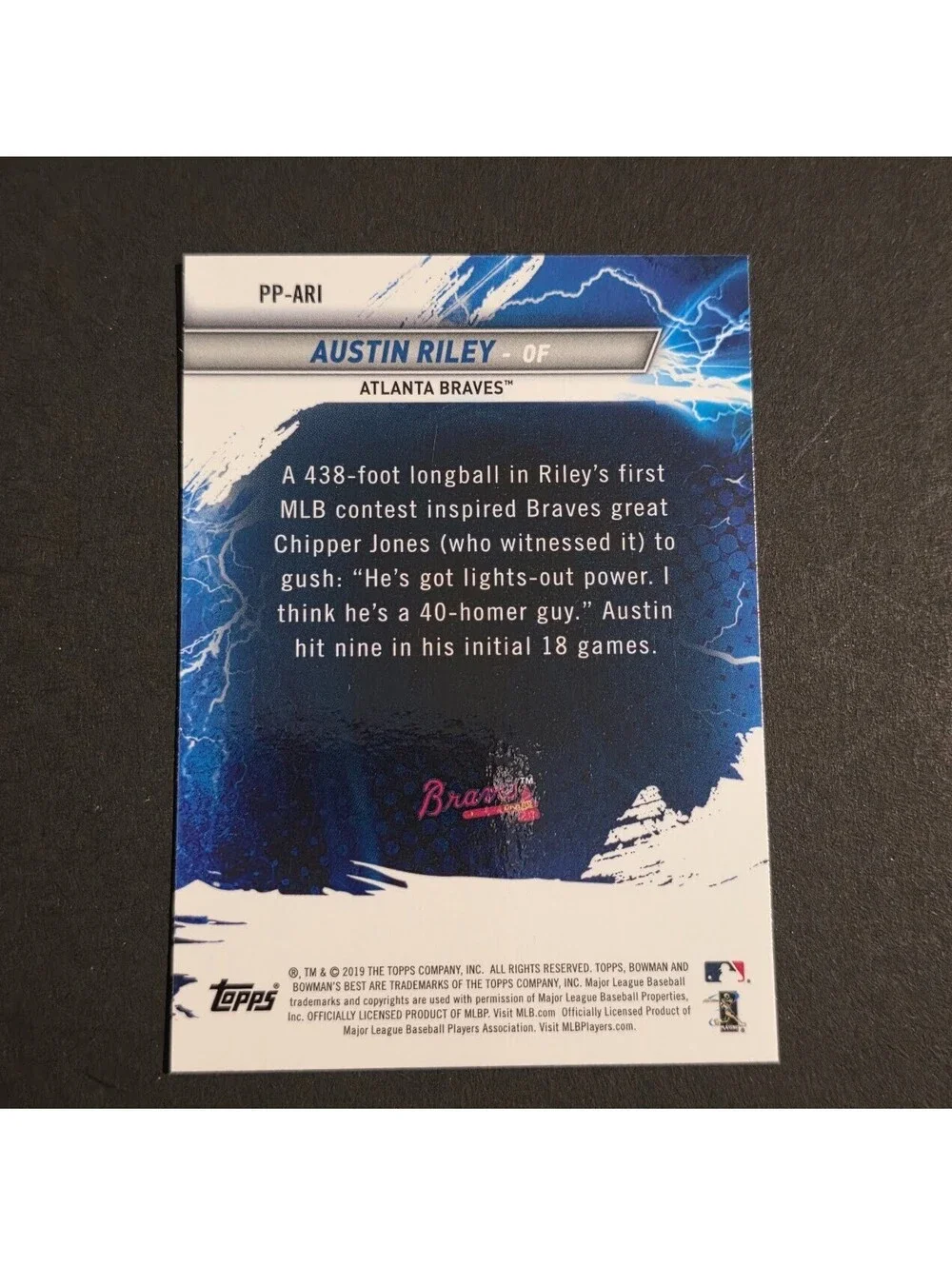 2019 Bowman's Best #PP-ARI Austin Riley RC Refractor Power Producers